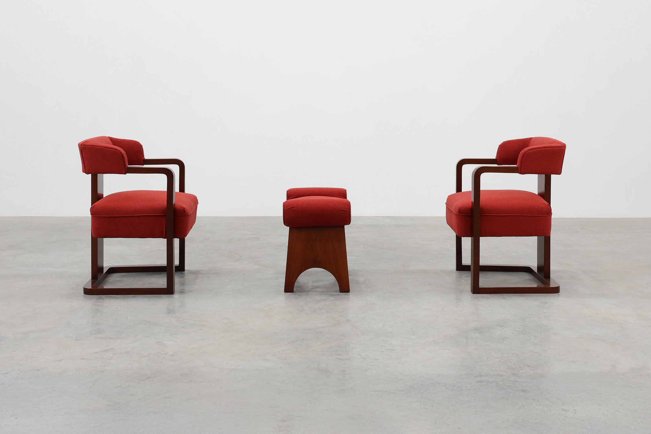 Ensemble of Two Art Deco Chairs with Matching Stool, Belgium ca. 1920 thumbnail